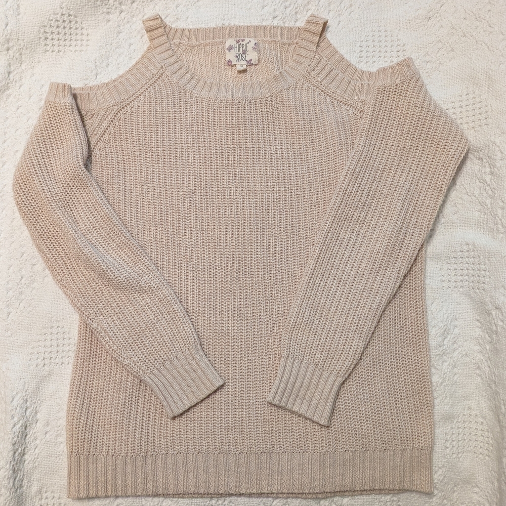Hippie Rose cold Shoulder Knit Sweater in Oatmeal, Medium
